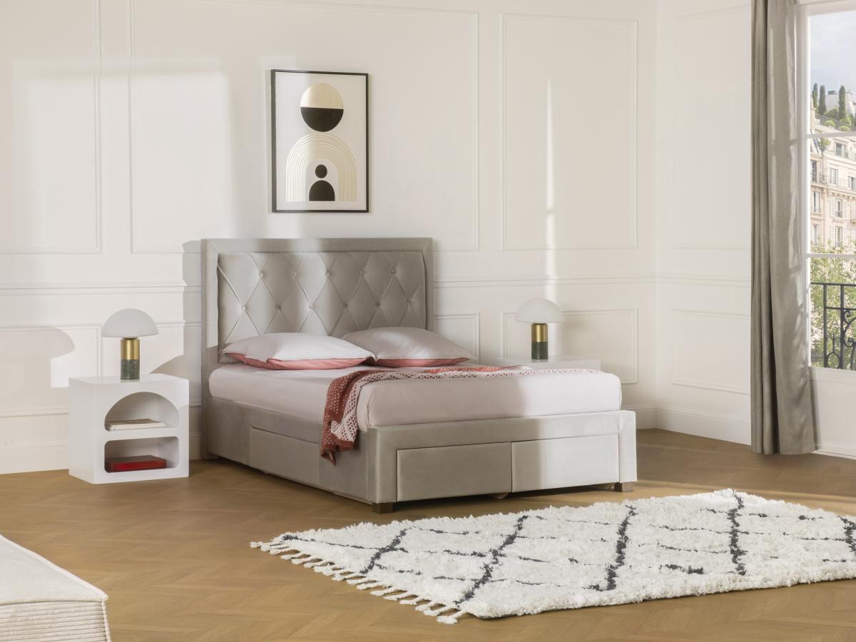 Vente-unique Letto matrimoniale con cassetti in Velluto Champagne LEOPOLD  