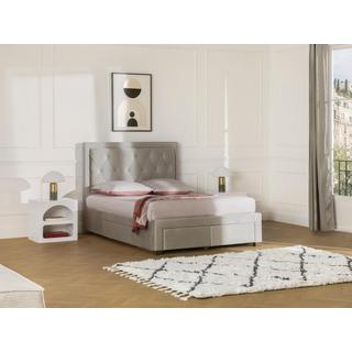 Vente-unique Letto matrimoniale con cassetti in Velluto Champagne LEOPOLD  