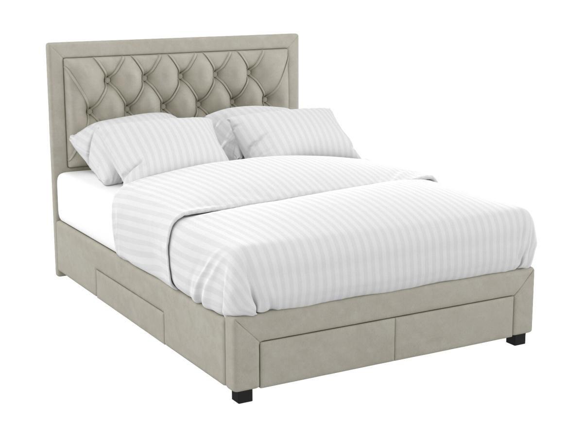 Vente-unique Letto matrimoniale con cassetti in Velluto Champagne LEOPOLD  