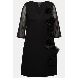 Ulla Popken Robe en jersey Fleurs 3D Décolleté en V Manches 3/4 Poches  