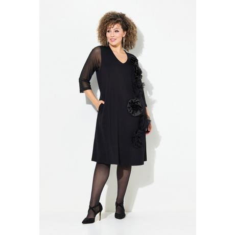 Ulla Popken Robe en jersey Fleurs 3D Décolleté en V Manches 3/4 Poches  