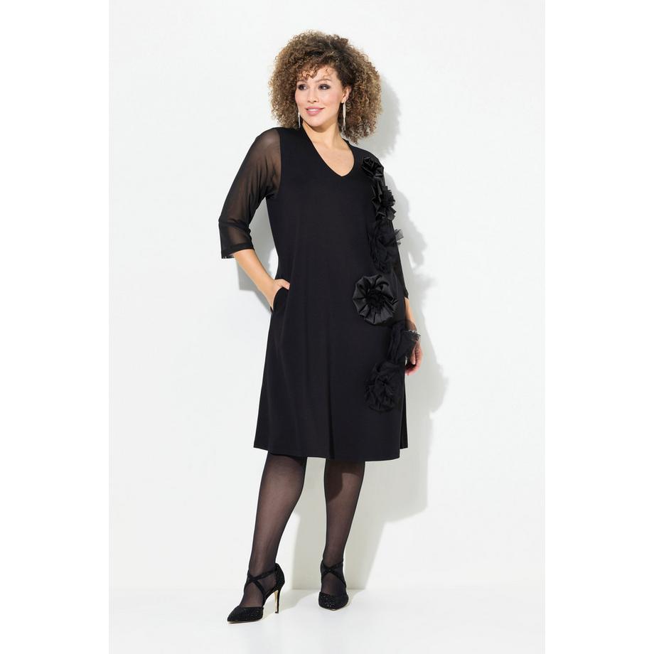 Ulla Popken Abito in jersey Fiori 3D Scollo a V Maniche 3/4 Tasche  