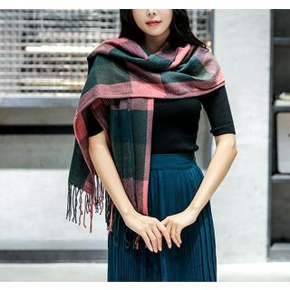 Only-bags.store Karierter quadratischer Schal mit Fransen  