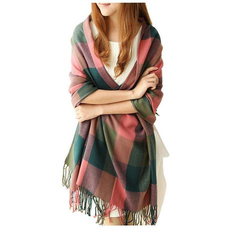 Only-bags.store Sciarpa quadrata a quadri con frange  