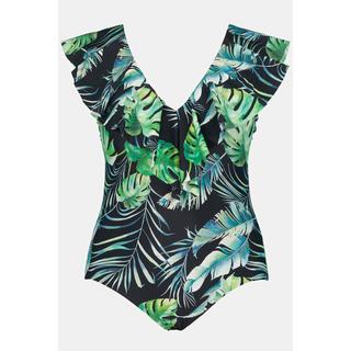 Ulla Popken  Maillot de bain, jungle, bonnets souples, encolure V, volant 