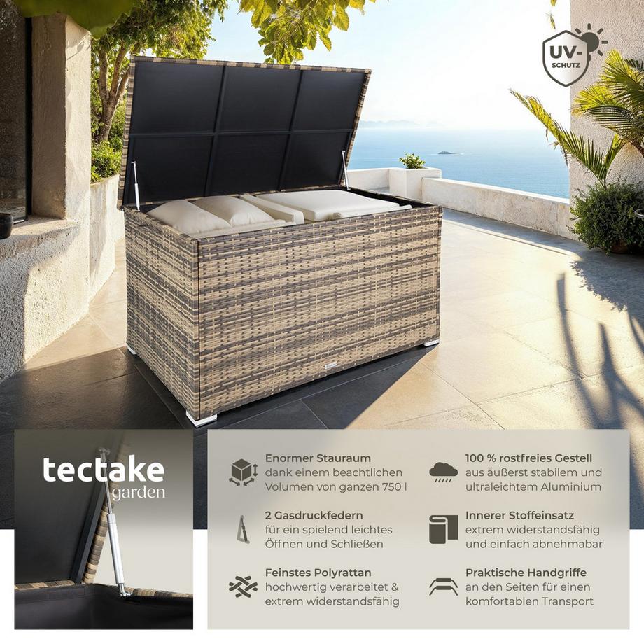 Tectake Box contenitore  Oslo  750 l, con struttura in alluminio e intreccio in rattan  