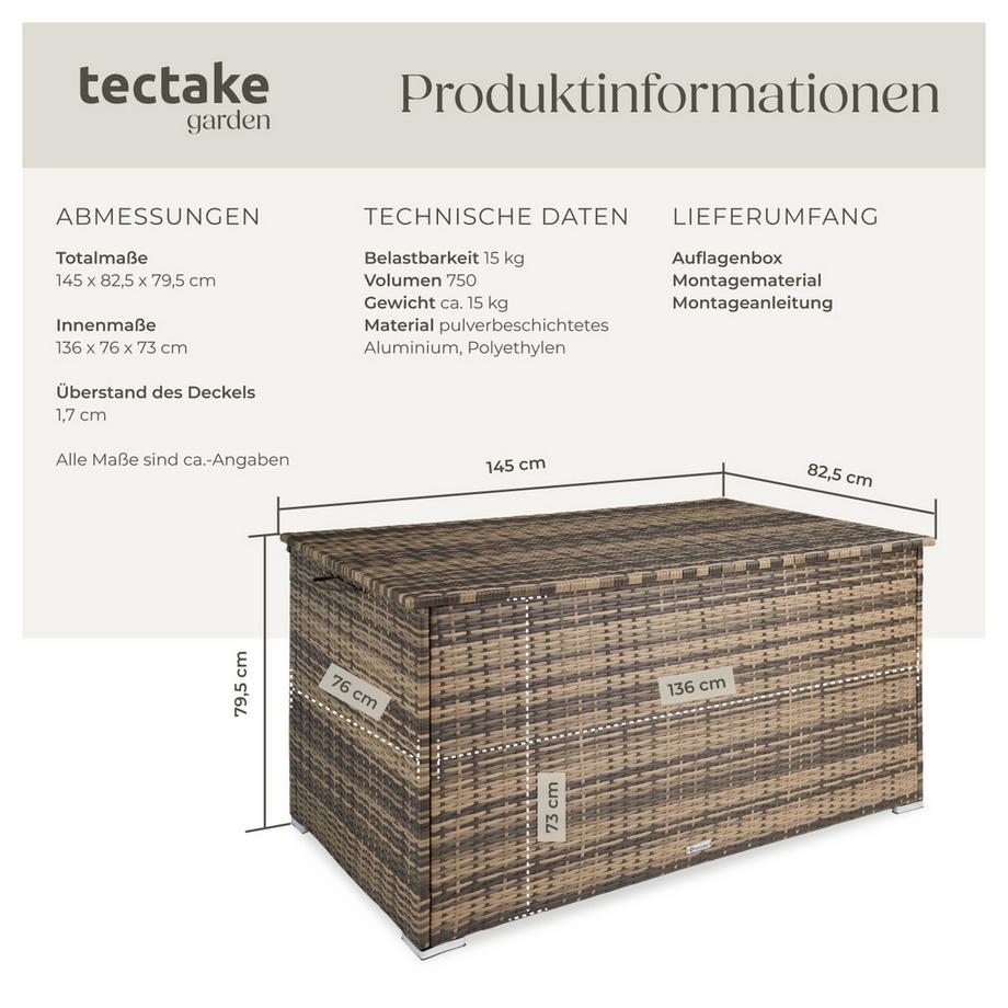 Tectake Box contenitore  Oslo  750 l, con struttura in alluminio e intreccio in rattan  