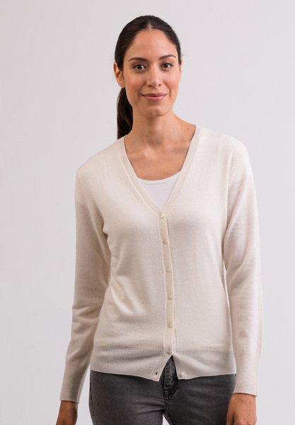 Image of Kaschmir Cardigan V-ausschnitt Damen Weiss S