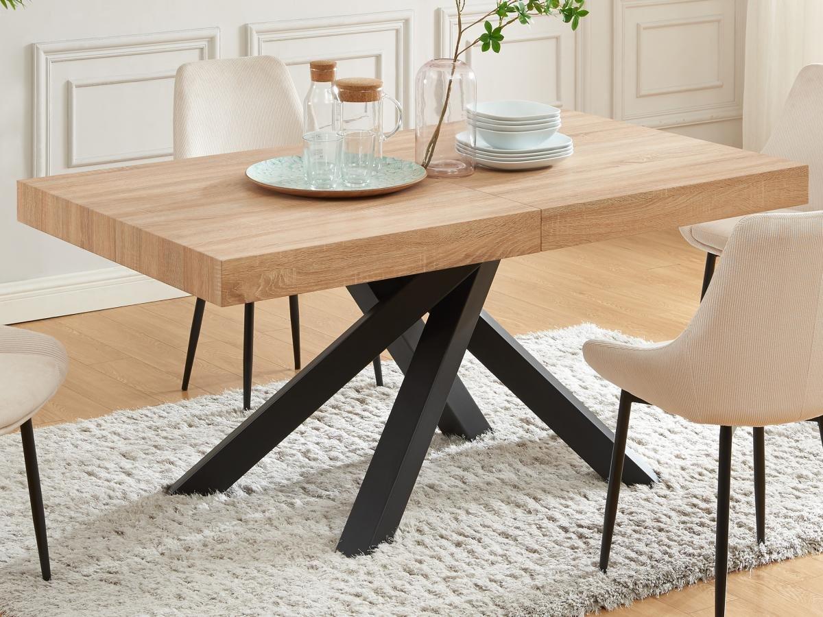 Vente-unique Table à manger extensible 6 à 10 personnes en MDF et métal - Naturel et noir - CATONAV  