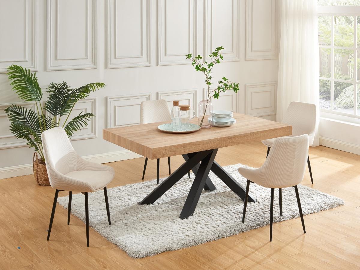 Vente-unique Table à manger extensible 6 à 10 personnes en MDF et métal - Naturel et noir - CATONAV  