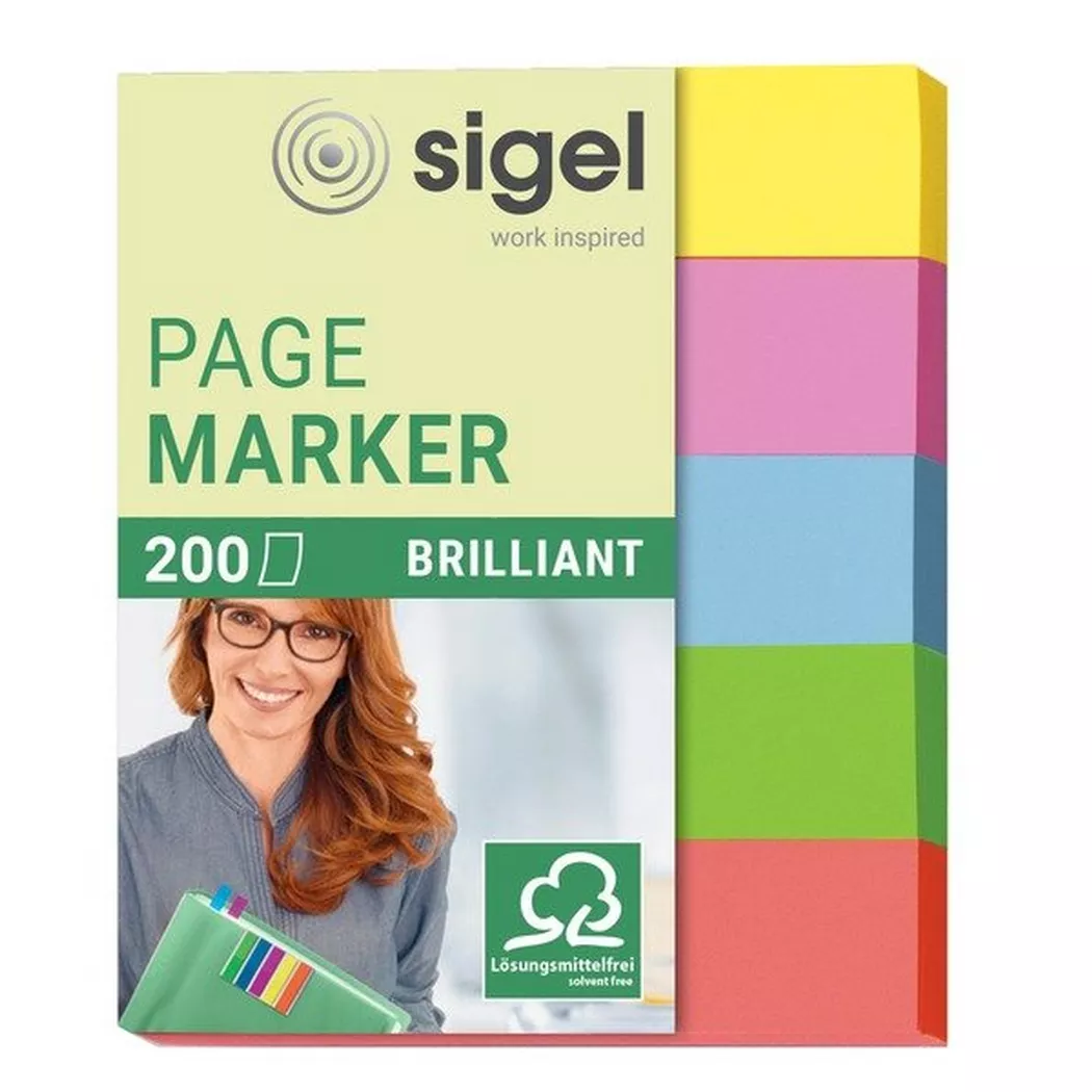 sigel brillant Haftmarker farbsortiert - 5 x 40 Streifen