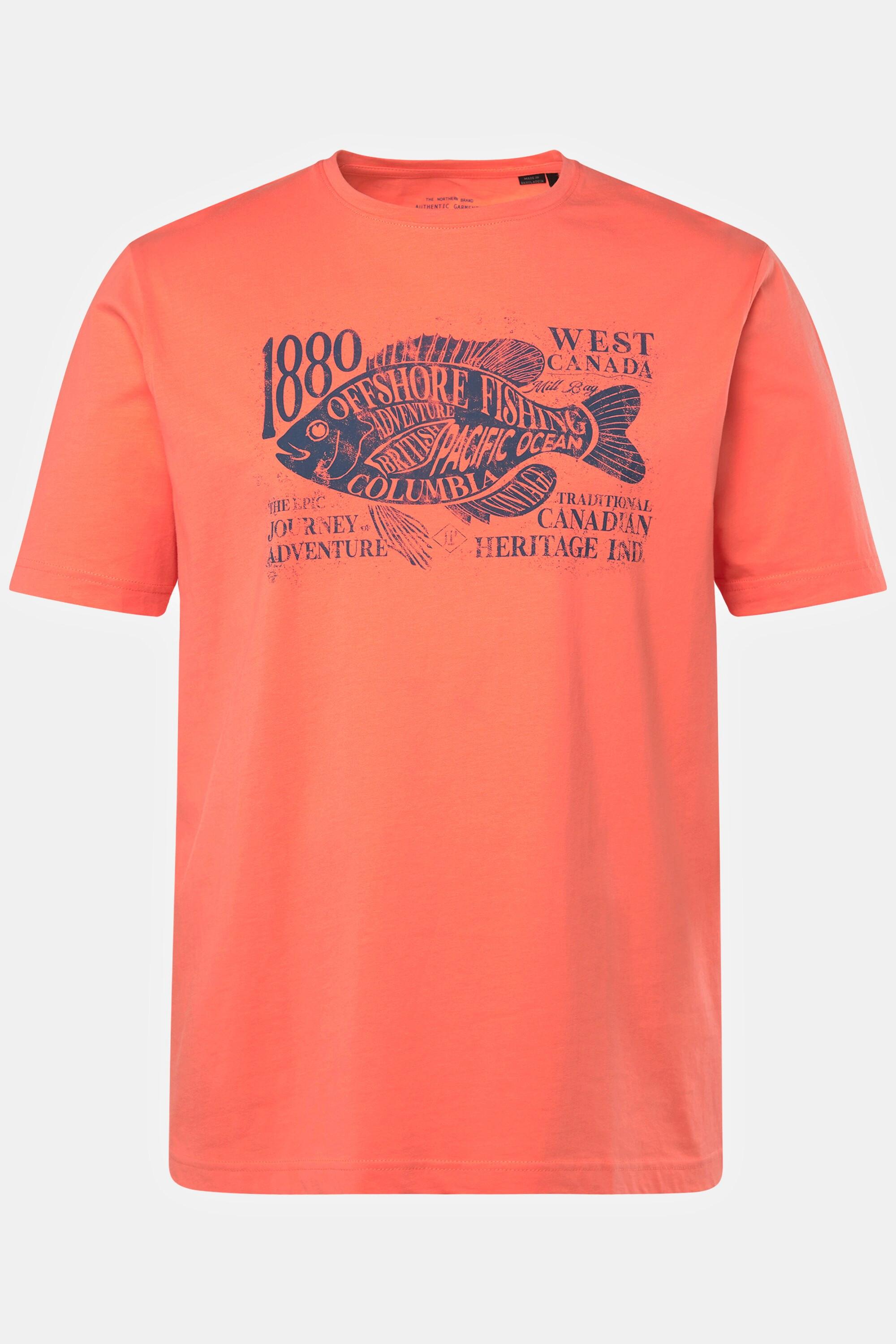 JP1880  T-shirt manches courtes, col rond et imprimé sur la poitrine corail 