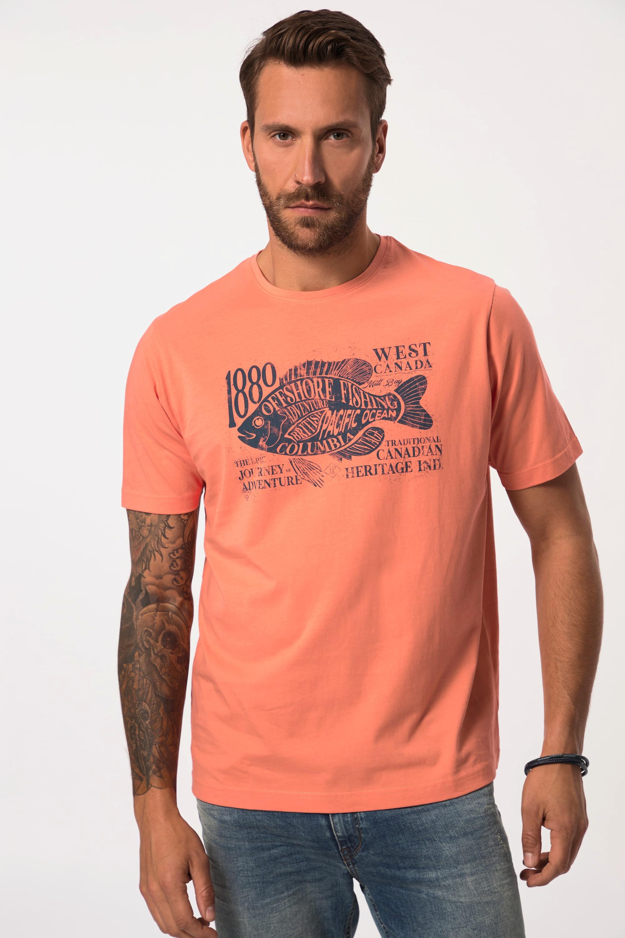 JP1880  T-shirt manches courtes, col rond et imprimé sur la poitrine corail 