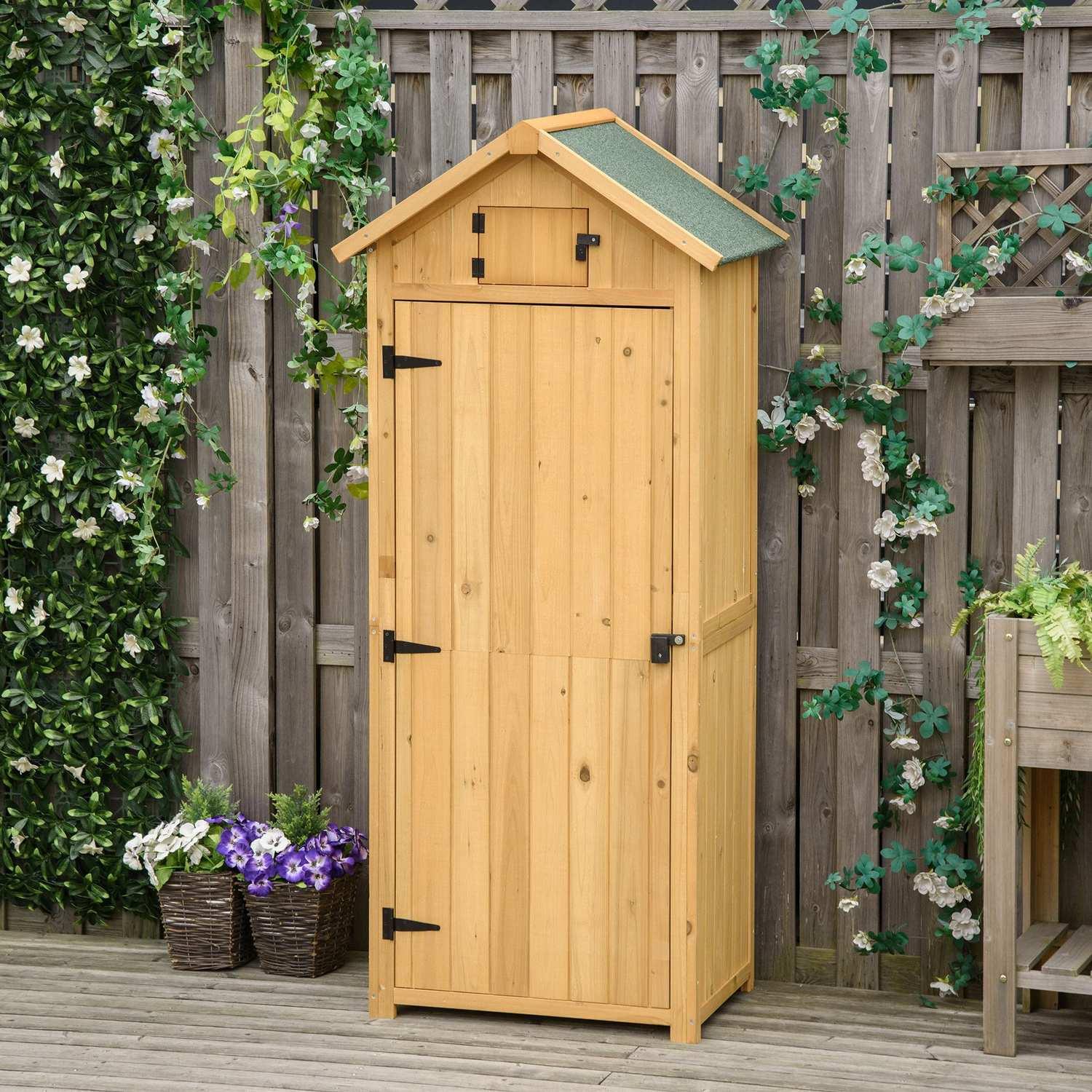 Northio Armoire De Jardin, Abri De Jardin, Abri À Outils, Abri À Outils Avec Étagères, Toit En Asphalte, Fenêtre, Bois, Jaune + Vert, 77 X 54,2 X 179 Cm  