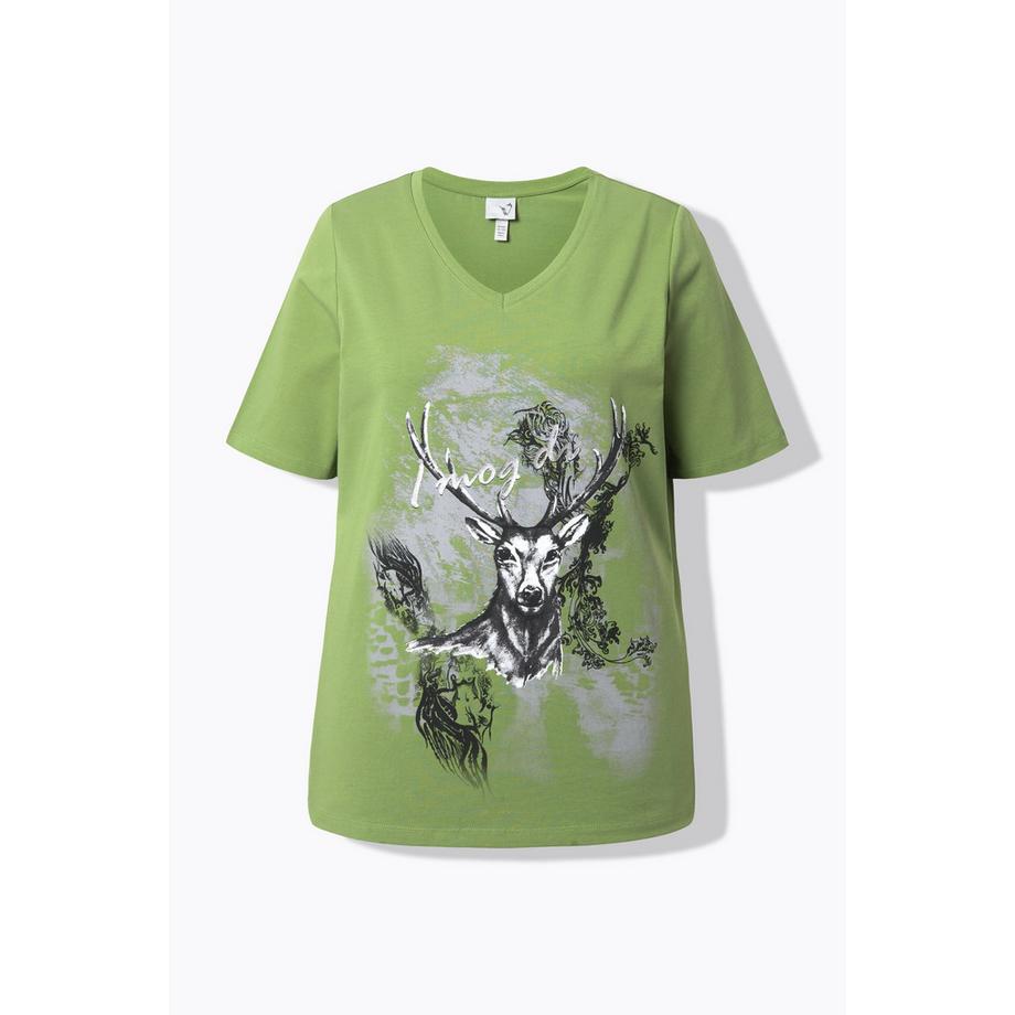 Ulla Popken T-Shirt Trachtenmotiv Classic V-Ausschnitt Halbarm  