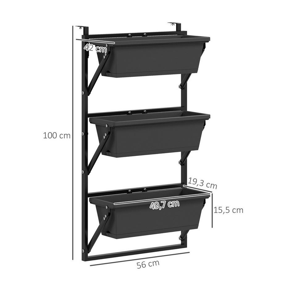 Northio 3er Set Blumentopf Pflanzkübel mit Löcher, 56x42 cm Pflanztöpfe, eckig Pflanztopf, Kunststoff Blumenkübel für Tomaten und Blumen, Pflanzentopf für Garten Balkon, Dunkelgrau Aosom  