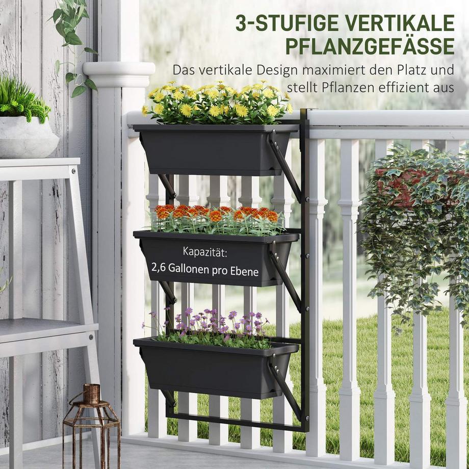 Northio 3er Set Blumentopf Pflanzkübel mit Löcher, 56x42 cm Pflanztöpfe, eckig Pflanztopf, Kunststoff Blumenkübel für Tomaten und Blumen, Pflanzentopf für Garten Balkon, Dunkelgrau Aosom  