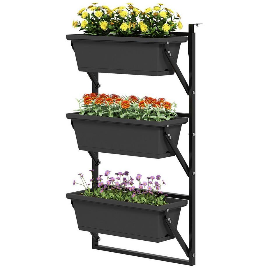 Northio 3er Set Blumentopf Pflanzkübel mit Löcher, 56x42 cm Pflanztöpfe, eckig Pflanztopf, Kunststoff Blumenkübel für Tomaten und Blumen, Pflanzentopf für Garten Balkon, Dunkelgrau Aosom  