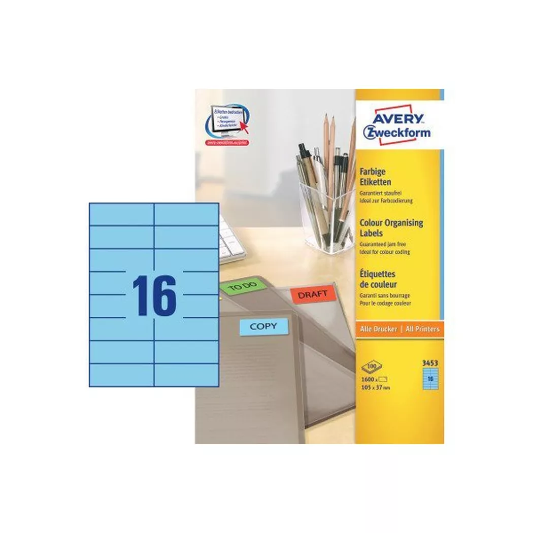 Avery-Zweckform – AVERY ZWECKFORM Etiketten 105×37mm, 1600 Stück, One Size, Blau