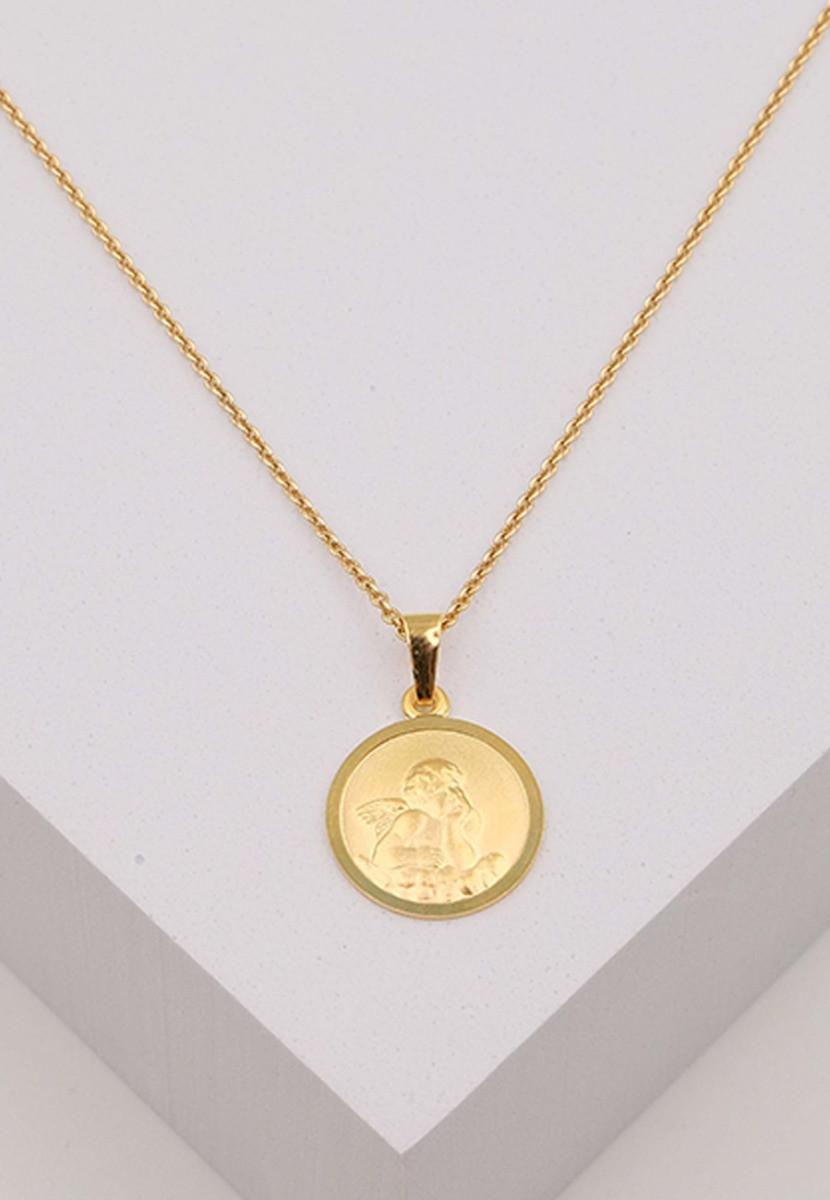 MUAU Schmuck  Pendentif médaille ange en or jaune 750, 14mm 