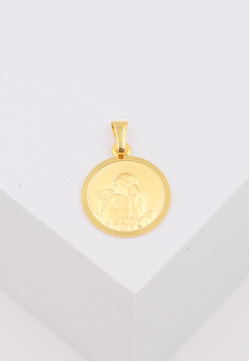 MUAU Schmuck  Anhänger Medaille Engel Gelbgold 750, 14mm 