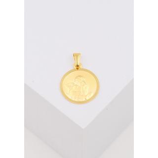 MUAU Schmuck  Anhänger Medaille Engel Gelbgold 750, 14mm 