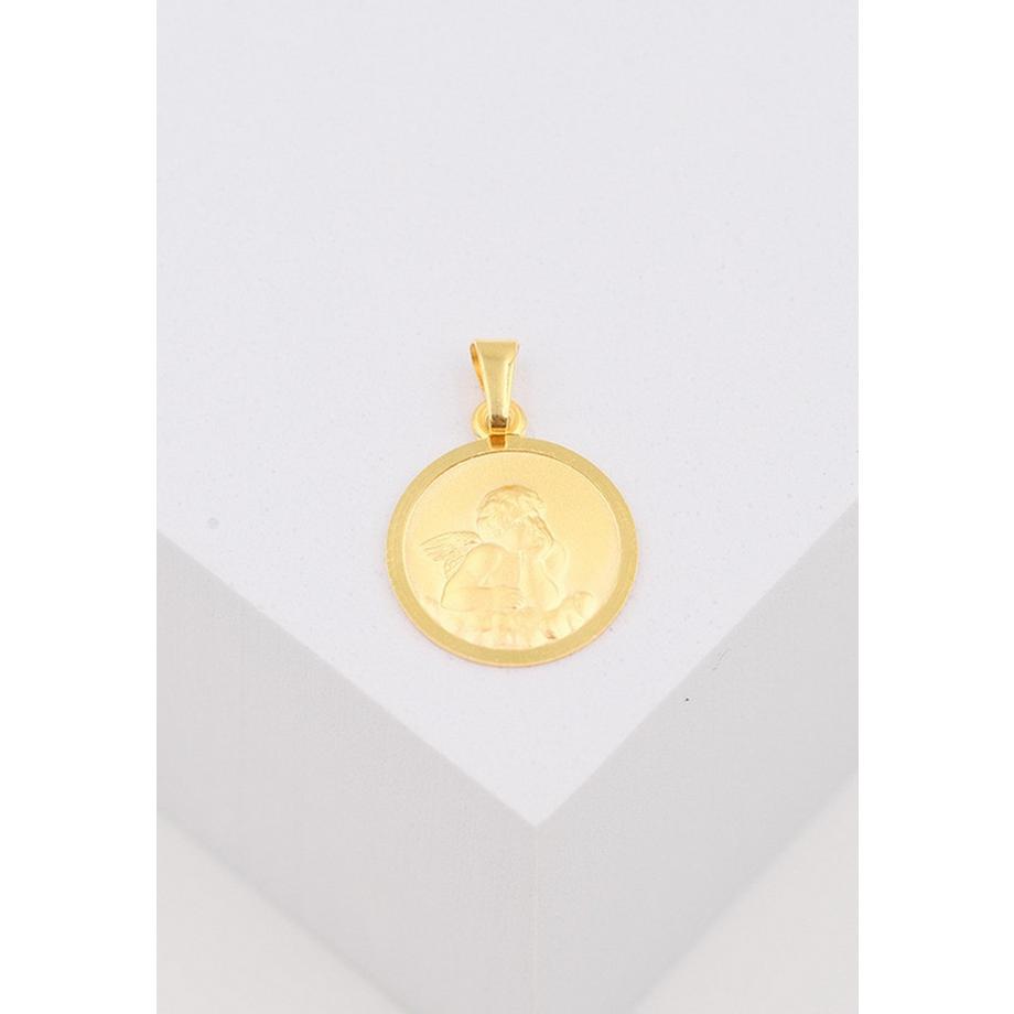 MUAU Schmuck  Anhänger Medaille Engel Gelbgold 750, 14mm 