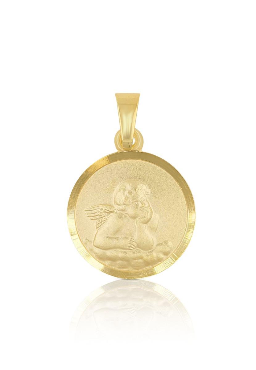 MUAU Schmuck  Pendentif médaille ange en or jaune 750, 14mm 