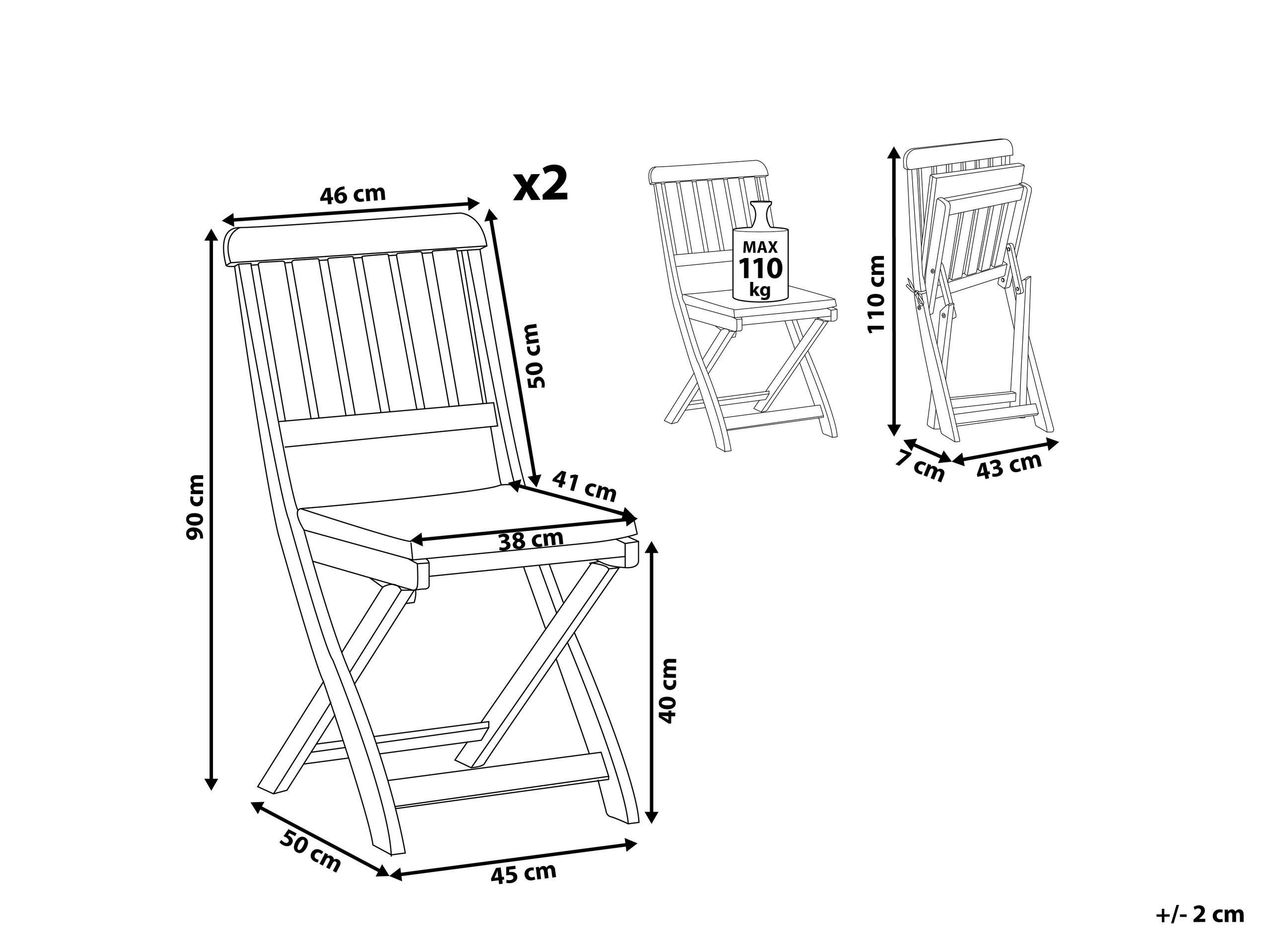 Beliani Lot de 2 chaises en Acacia Traditionnel CENTO  