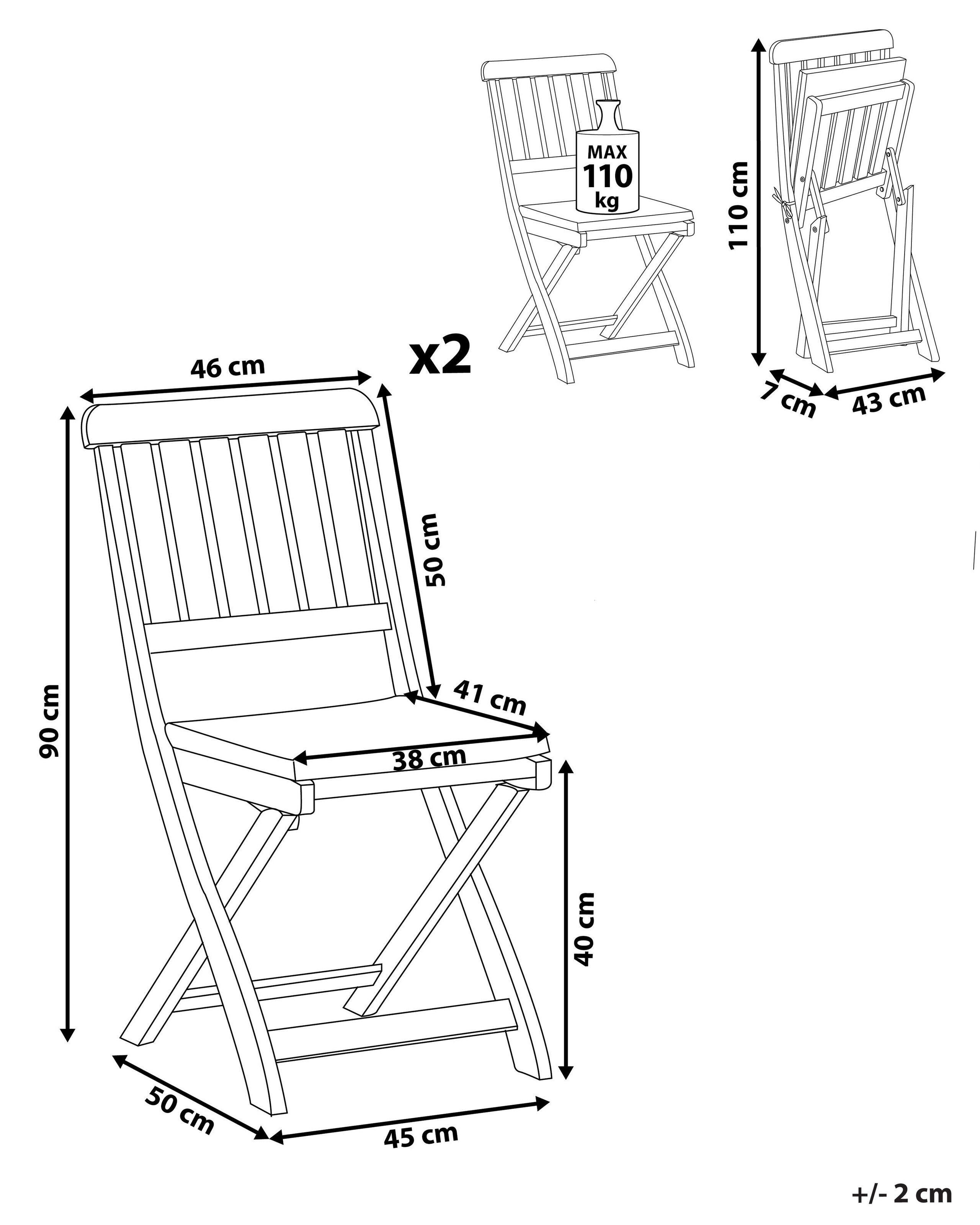 Beliani Lot de 2 chaises de jardin avec coussins en Acacia Traditionnel CENTO  