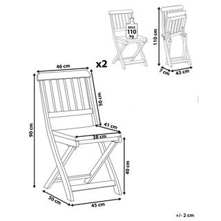 Beliani Lot de 2 chaises de jardin avec coussins en Acacia Traditionnel CENTO  