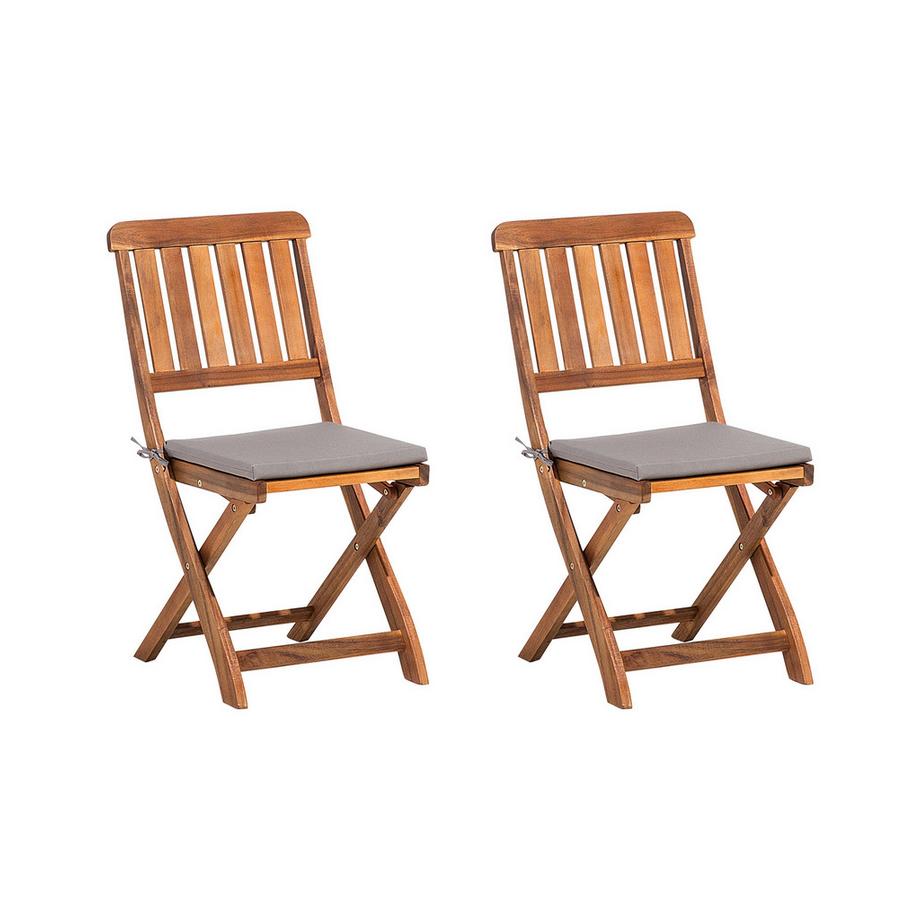Beliani Lot de 2 chaises de jardin avec coussins en Acacia Traditionnel CENTO  