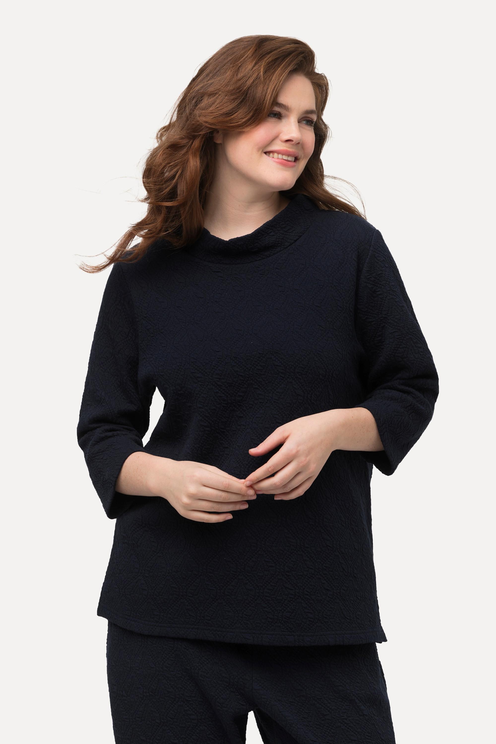 Ulla Popken  Sweatshirt, Struktur, Stehkragen, 3/4-Arm, Biobaumwolle 