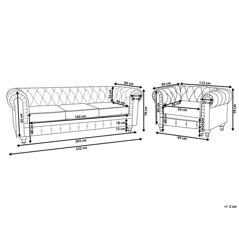 Beliani Ensemble de salon en Tissu Industriel CHESTERFIELD  