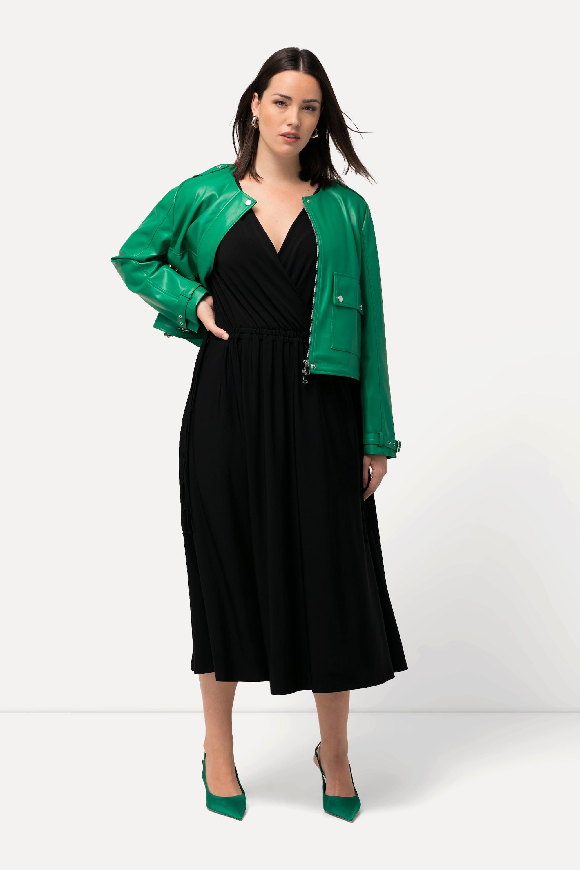 Ulla Popken  Robe jersey, coupe évasée, style cache-cœur, col V, manches longues 