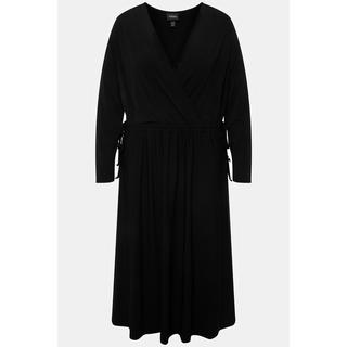 Ulla Popken  Robe jersey, coupe évasée, style cache-cœur, col V, manches longues 