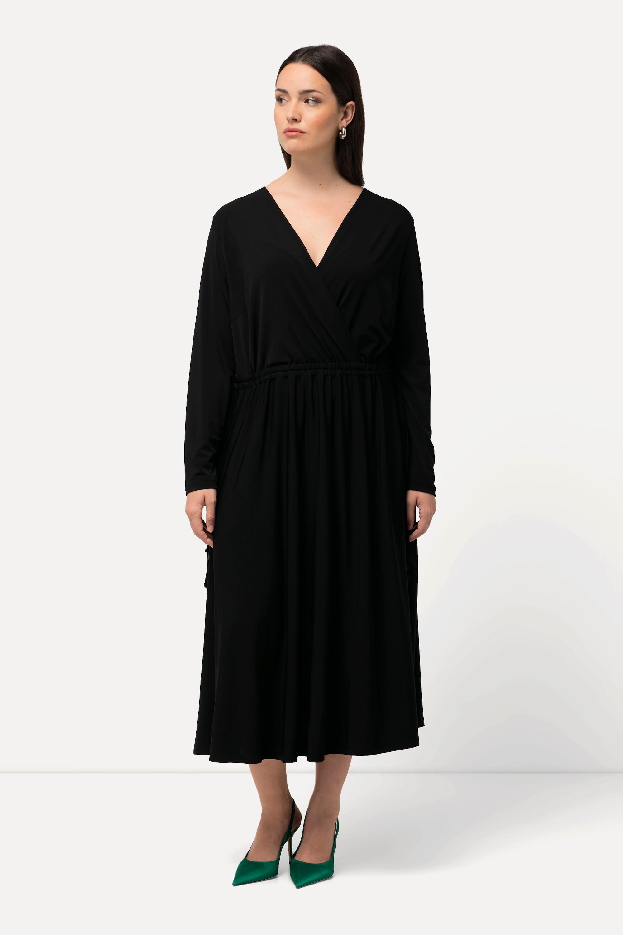 Ulla Popken  Robe jersey, coupe évasée, style cache-cœur, col V, manches longues 