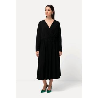 Ulla Popken  Robe jersey, coupe évasée, style cache-cœur, col V, manches longues 