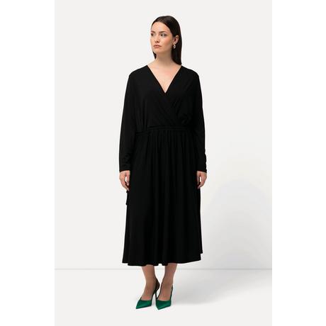 Ulla Popken  Robe jersey, coupe évasée, style cache-cœur, col V, manches longues 