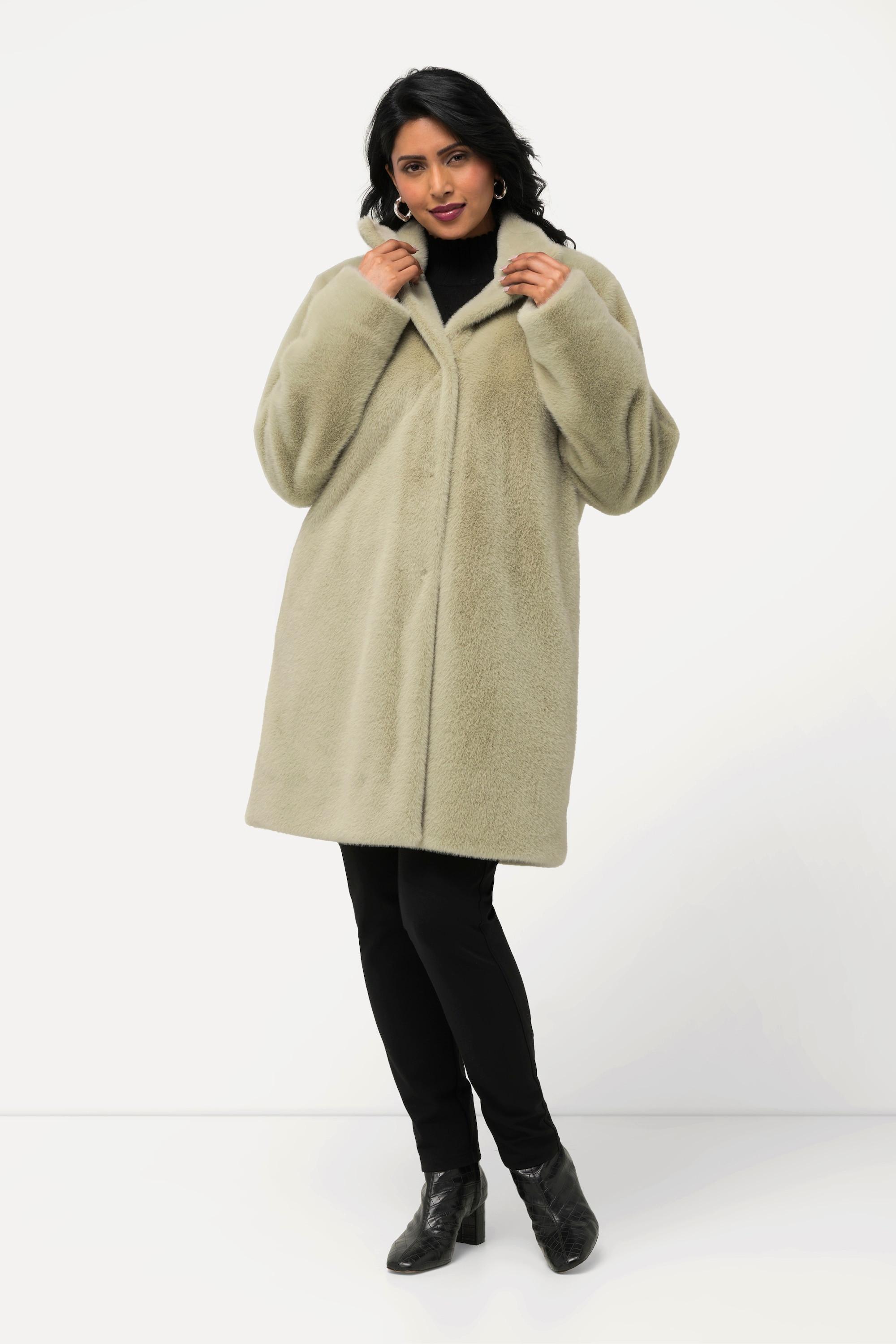 Ulla Popken Cappotto in pelliccia sintetica Collo alto Abbottonatura  