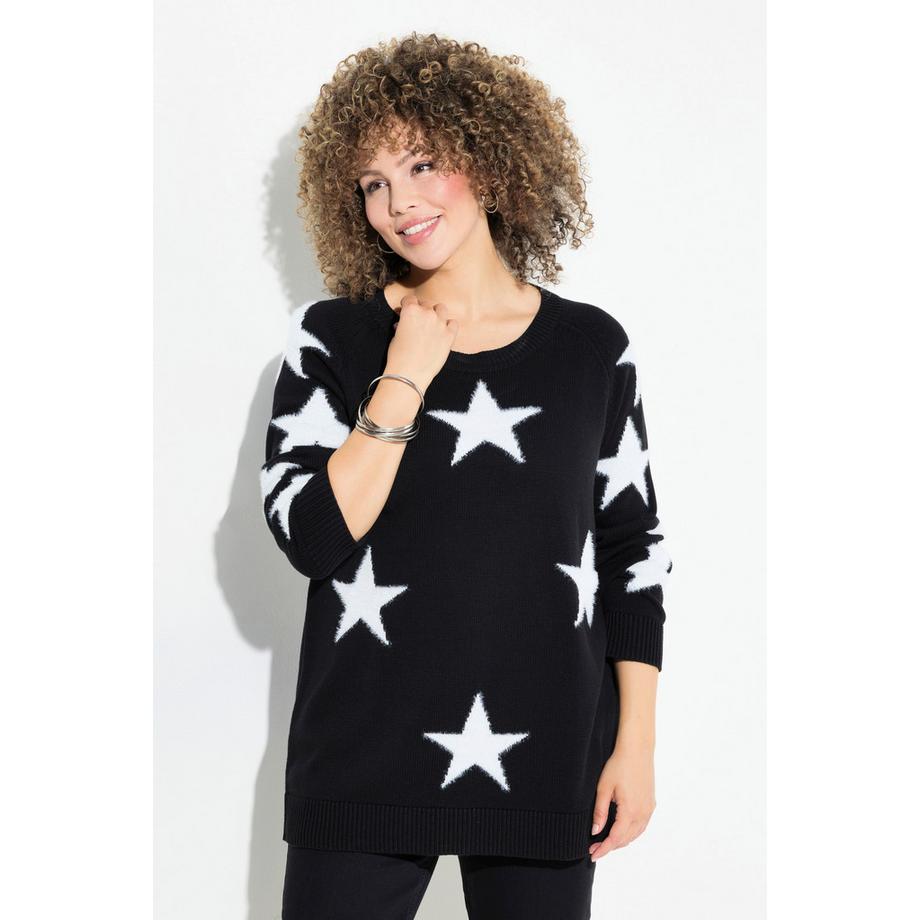 Ulla Popken Pull Étoiles Brillantes Col Rond Manches Longues Raglan  