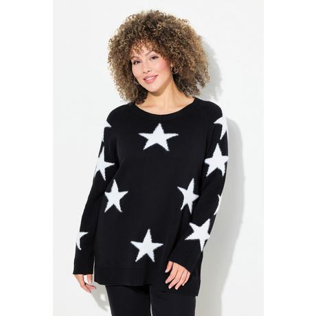 Ulla Popken  Maglione con stelle glitter, scollo a girocollo e maniche lunghe raglan 