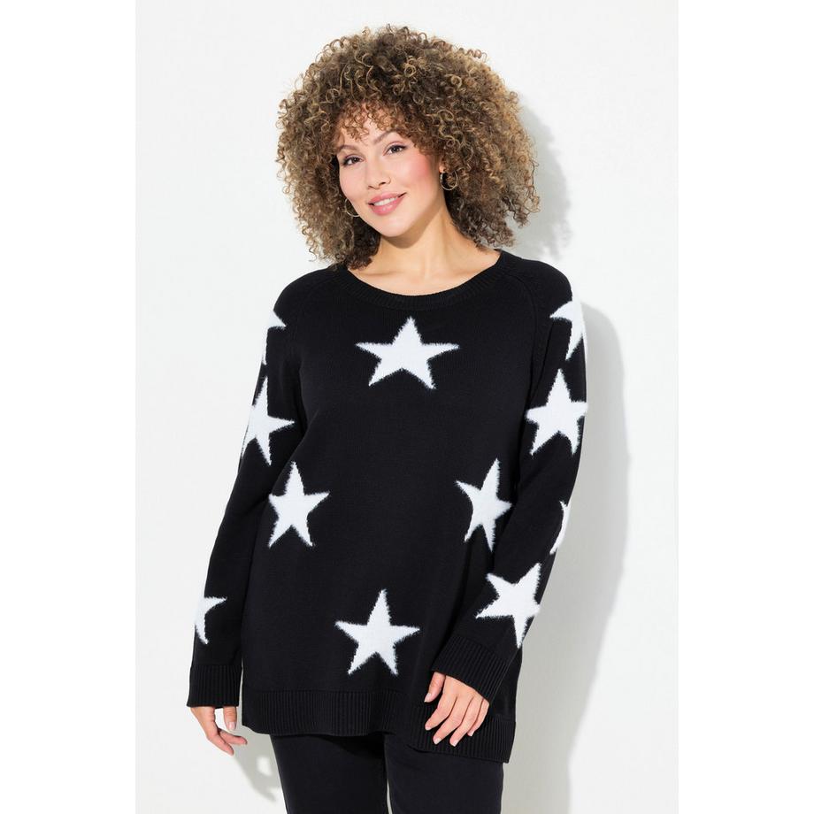 Ulla Popken Pull Étoiles Brillantes Col Rond Manches Longues Raglan  