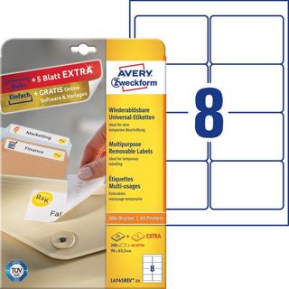 Avery-Zweckform AVERY ZWECKFORM Universaletiketten 96,0x63,5mm L4745REV-25 weiss 240 Stk./25 + 5 Blatt  