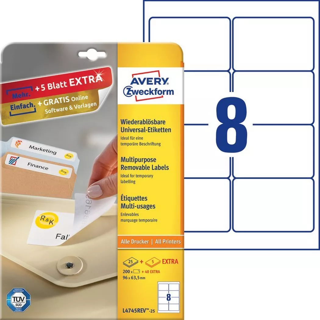 Avery Zweckform - AVERY ZWECKFORM Universaletiketten 96,0x63,5mm, 240 Stk., One Size, Weiss