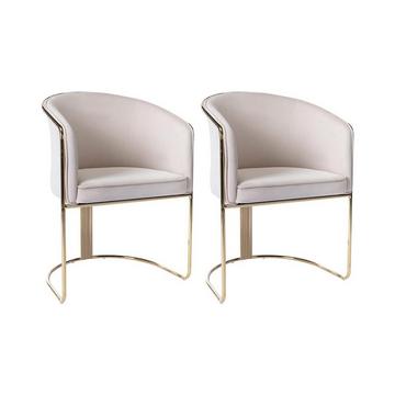 Lot de 2 chaises avec accoudoirs en velours et métal - Crème et doré - JOSETHE de Pascal MORABITO