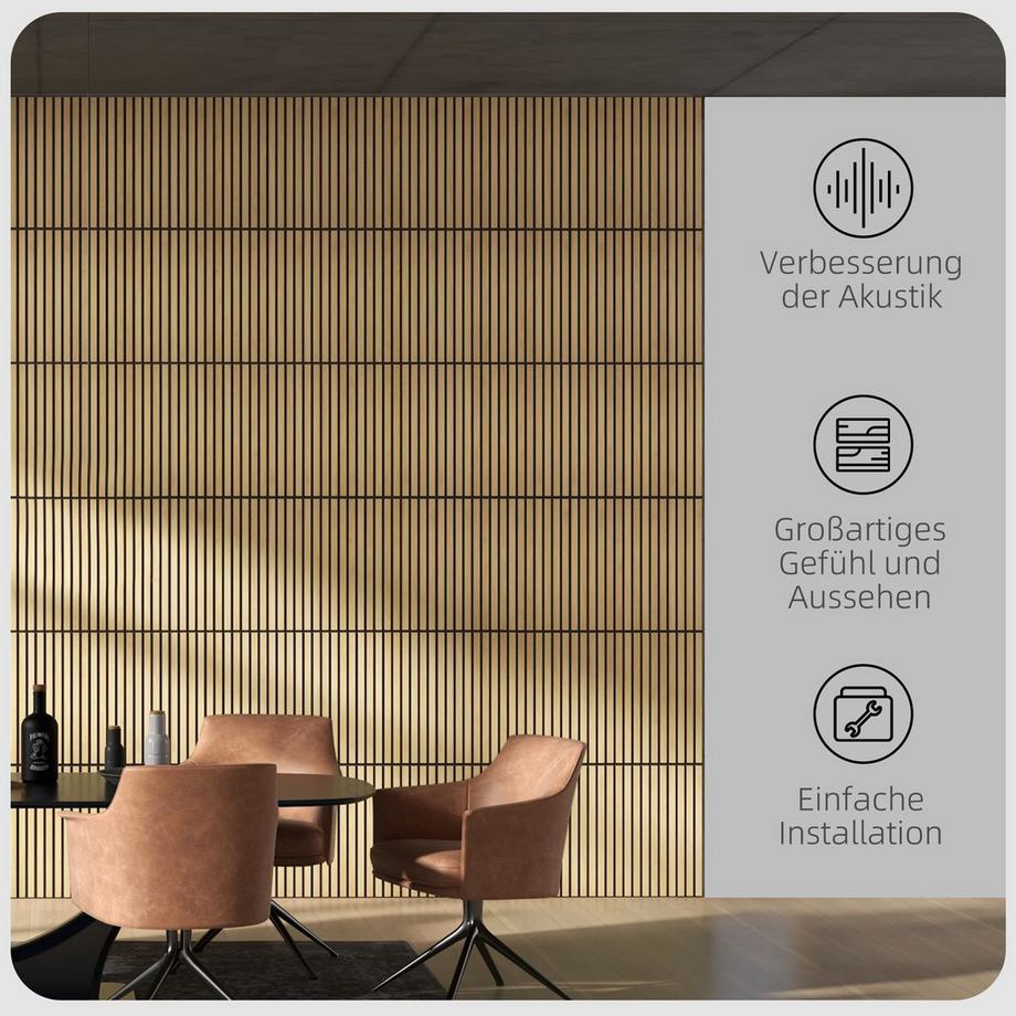 Northio Akustikpaneele 4 Stück 60 x 60 cm 3D Wandpaneele, DIY Akustikplatten, Wandverkleidung für Wohnzimmer, Home Office, Studio, Eiche  