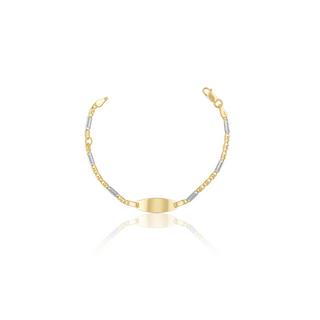 MUAU Schmuck  ID-Bracelet oval Fantasie Weiss-/Bicolor Gelbgoldgold 750, 2.3mm, 14cm 