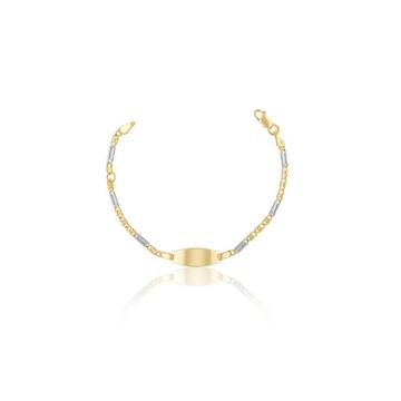 ID-Bracelet oval Fantasie Weiss-/Bicolor Gelbgoldgold 750, 2.3mm, 14cm