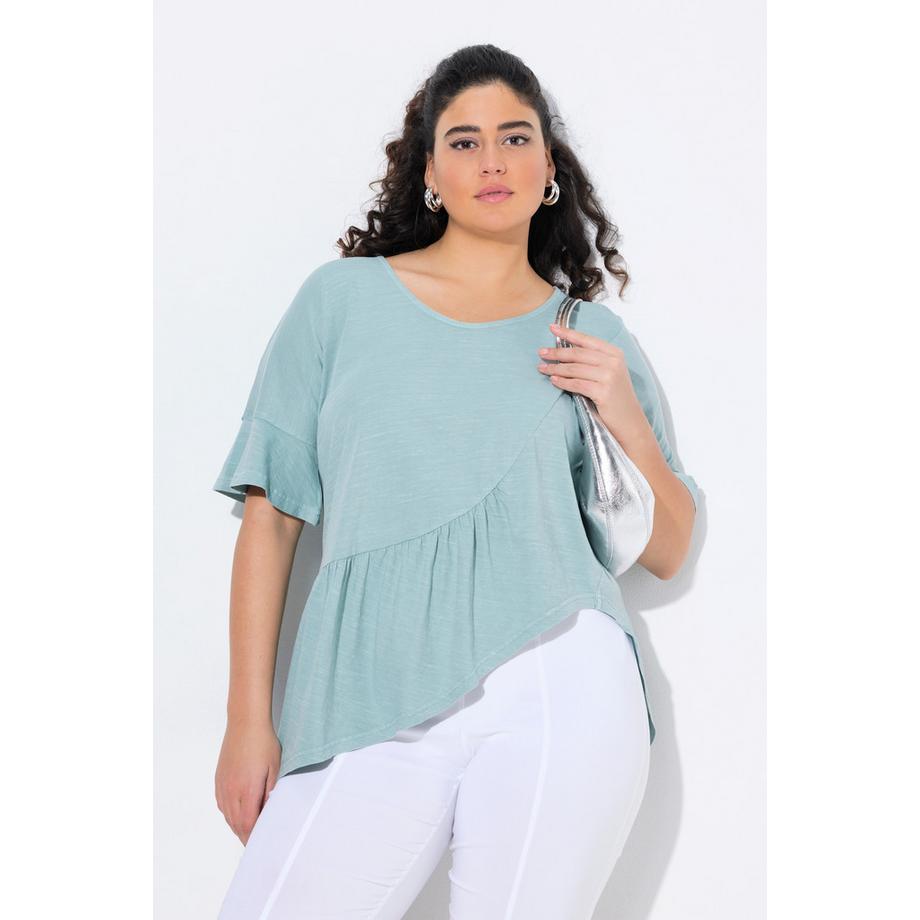 Ulla Popken T-shirt Oversize Scollo a V Mezza Manica con Volant sull'Orlo  